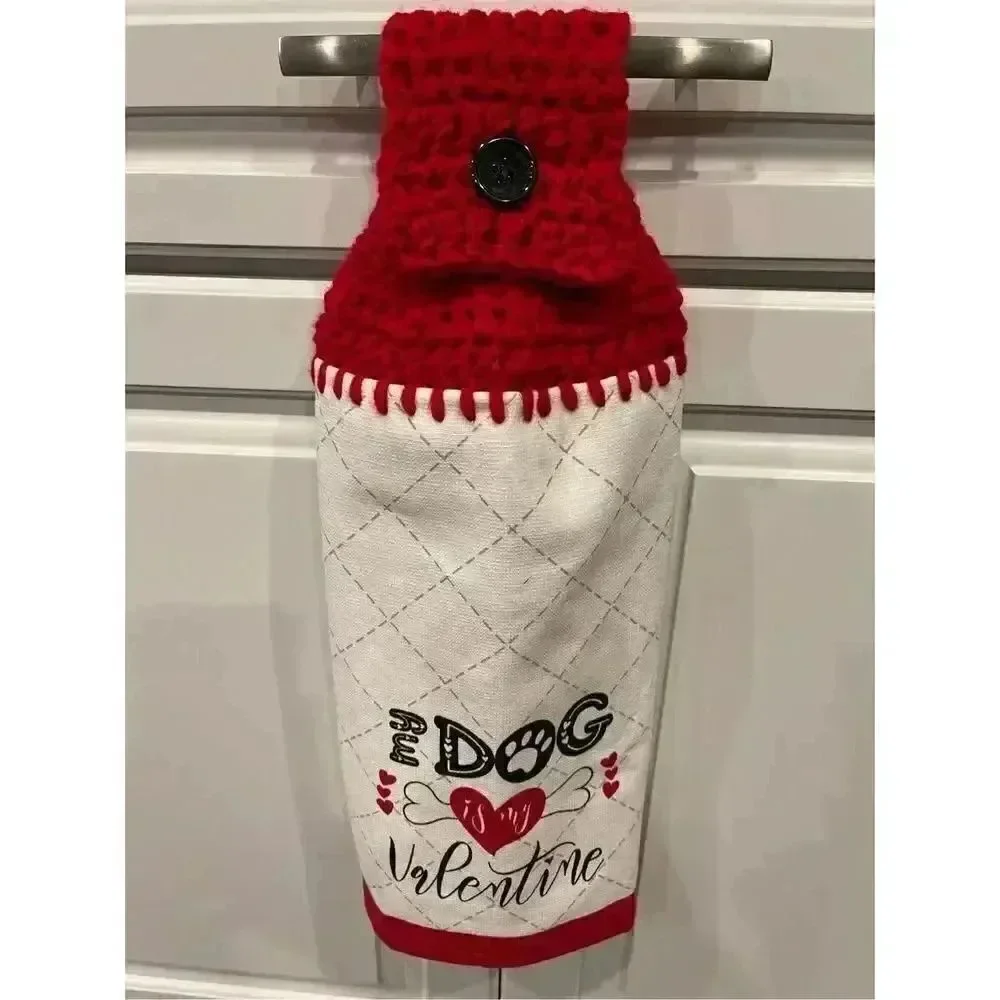 Crochet Top Kitchen Towel- My Dog is my Valentine